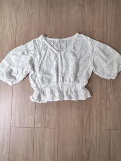 レース クロップドトップス ホワイト 半袖