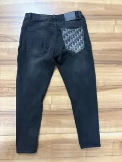 DIOR ブラックデニムパンツ オブリーク柄ポケット