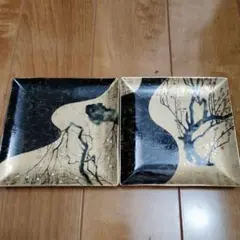 【未使用】第一陶器 和光園 琳派 白紅梅 銘々皿 角皿 2枚セットのサムネイル