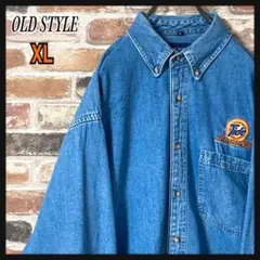 《人気》デニムシャツ　BDシャツ　長袖シャツ　刺繍ロゴ　XL