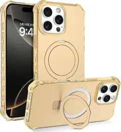 iPhone16proケース　MagSafeワイヤレス　リングスタンド　ゴールド
