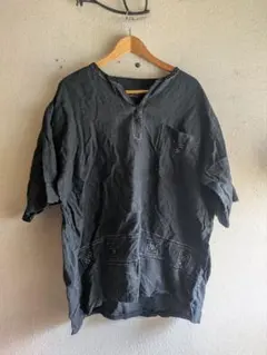 90s CHARISMA グッドレギュラー ブラック　リネン　プルオーバー　半袖