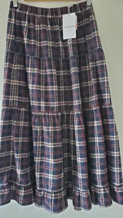 タグ付き新品裾フリルチェック柄ロングスカート