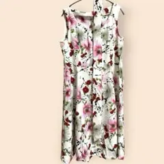 ❤️レディース 花柄ノースリーブワンピース リボン付き 白色