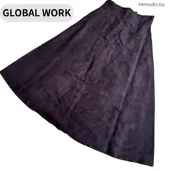 GLOBALWORK スエード調 フレアロングスカート Mサイズ ブラウン 秋冬