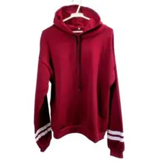 新品/匿名/レディース 裏起毛パーカー 袖口ライン 袖口/裾リブ 2XL位 濃赤