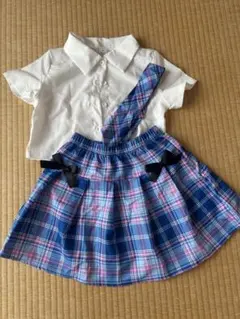制服風衣装 8Y 白×青×ピンク　ネクタイ付き