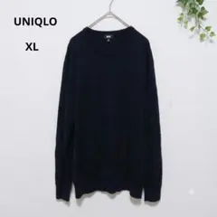 美品　ユニクロ メリノ ウール リブニット セーター ネイビー XLサイズ