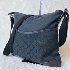 GUCCI ショルダーバッグ GGキャンバス レザー パンチング ブラック