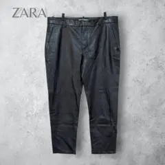 【ZARA ザラ】　エコレザー　パンツ　裏起毛　フェイクレザー　くろ　46
