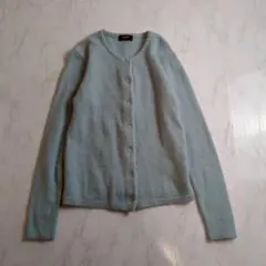 UNIQLO ユニクロ アンゴラ混 ノーカラー ニットカーディガン ブルー M