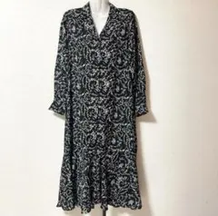 小花柄ロングワンピース M L ブラック シャツワンピース