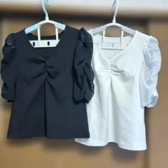 GUカットソー　シアードット袖　ホワイト&ブラック　M（1枚の価格表示）