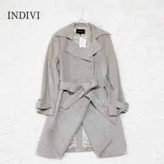 新品タグ付✨INDIVI【アンゴラ&羊毛】ロングコート ベルト付【48】ベージュ