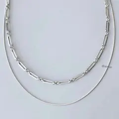ネックレス 二連 スクエアチェーン ステンレス 新品 シルバー シンプル