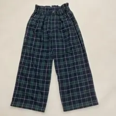 キッズ ロングパンツ チェック柄 ウエストゴム 女の子140cm 緑青グリーンのサムネイル
