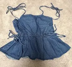 リボンストラップペプラムデニムキャミソール[ta269]