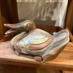木彫り 鳥　鴨 置物 民芸品 アンティーク デコイ