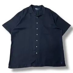 90s ポロラルフローレン CALDWELL シルクリネン 開襟シャツ ブラック