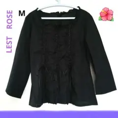 LEST ROSE ブラック 長袖ブラウス　 M　リボン　レース　日本製　フリル