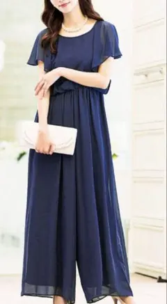 ネイビー シフォン パーティードレス