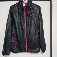 訳ありアディダス ジップアップ パーカー長袖 ナイロンジャケット【L】黒 ピンク
