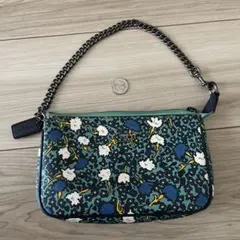 COACH 花柄レザーポーチ チェーン付き