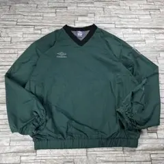 90s UMBRO ナイロンプルオーバー グリーン ワンポイント刺繍