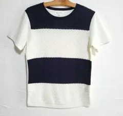 《訳あり》THE SHOP TKニット半袖 M ネイビーとホワイト異素材Tシャツ