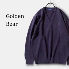 ゴールデンベア(LL)Vネックニット　セーター　日本製　紫パープル　大きいサイズ