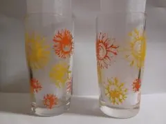 太陽模様のガラスコップ 2個セット