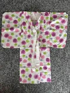 女の子用浴衣　白地に花柄　帯セット　130cm〜