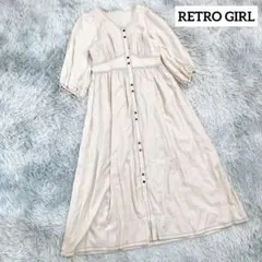 【レトロガール】七分袖 ロングワンピース フレア (Ｆ) ベージュ