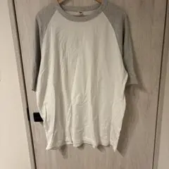 UNIQLO ラグラン半袖カットソー ホワイト×グレー XL