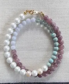 天然石とパールのネックレス/シックなカルセドニーが素敵なアイテム/ハンドメイド