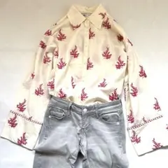 【美品】匿名発送　ZARA シャツ　刺繍柄　ボタニカル