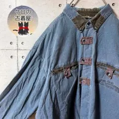 ビンテージ デニムシャツ 薄手 個性的 メンズ 長袖シャツ 刺繍