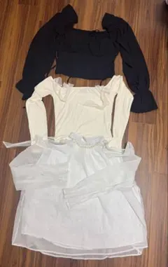 長袖トップス3点セット（黒・白）