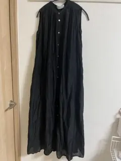 ADAM ET ROPEアダムエロペ　ブラックシルクノースリーブロングワンピース