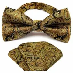 ペイズリー柄 蝶ネクタイとポケットチーフセット　結婚式　イベント　ワンタッチ