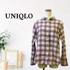zk319【L】UNIQLO 長袖 チェック柄 カジュアル シャツ ボタン留め