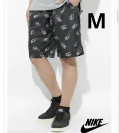 NIKE　ナイキ　ウーブンショートパンツ　ハーフ　総柄　M 黒　スニーカー柄