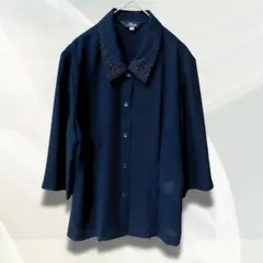 【美品】PLATA 襟レース ピンタックブラウス 13R 黒 七分袖 礼服