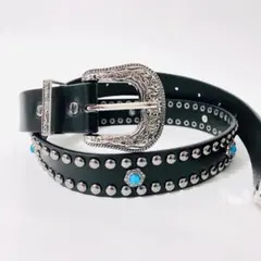 ウエスタンベルト ターコイズ スタッズ ナロー ブラック y2k ヴィンテージ