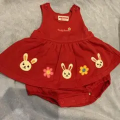 ミキハウス　85 ロンパース　赤　うさぎと花　綿100% 中古品