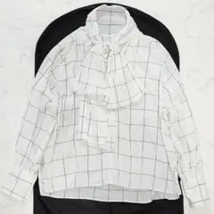 美品/24年モデル☆ウィムガゼット　シアーチェックボウタイブラウス　オフホワイトのサムネイル