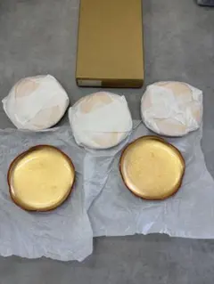 新品保管品　山中漆器　金箔　梅型銘々皿　5枚セット