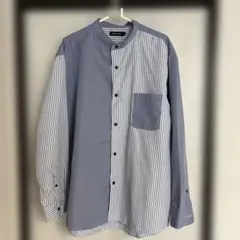 INED HOMME バンドカラーシャツ ストライプ切り替え 長袖 ブルー系のサムネイル