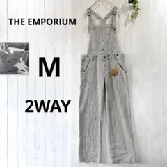 【ジ エンポリアム】2WAYヒッコリーサロペット オーバーオール M 白 紺のサムネイル