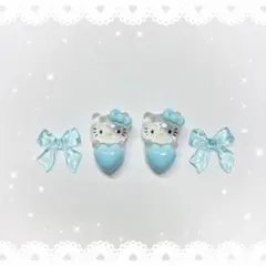 ネイルパーツ 4P ／ クリア キティ リボン 水色